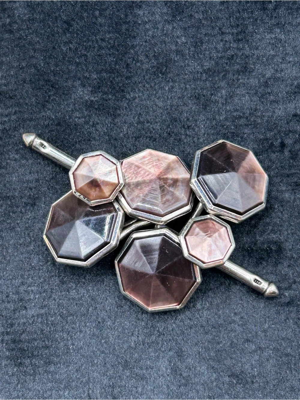 Art Deco Octagonal Mother-of-Pearl Cufflinks and Stud Set - Iridescent Pink